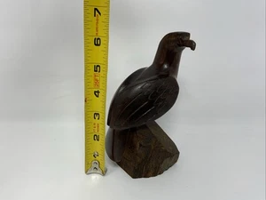 Hand Carved Wooden Eagle Sculpture 6.5" Dark Brown Wood Ironwood MCM Bird - Picture 1 of 11