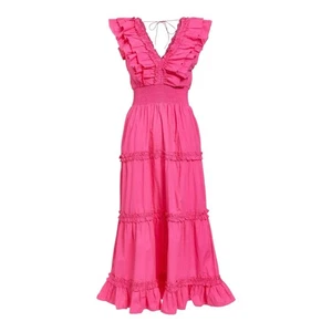 House Of Harlow 1960 Boho Luxe Ruffled Tiered Maxi Dress Pockets Pink Small - Picture 1 of 9