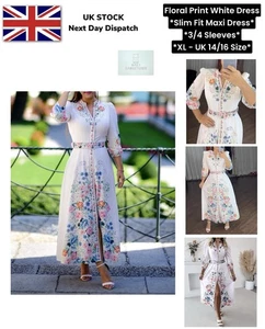 Floral Print Dress V Neck Three Quarters Tied Detail Blouse Dress XL UK Size 14 - Picture 1 of 21