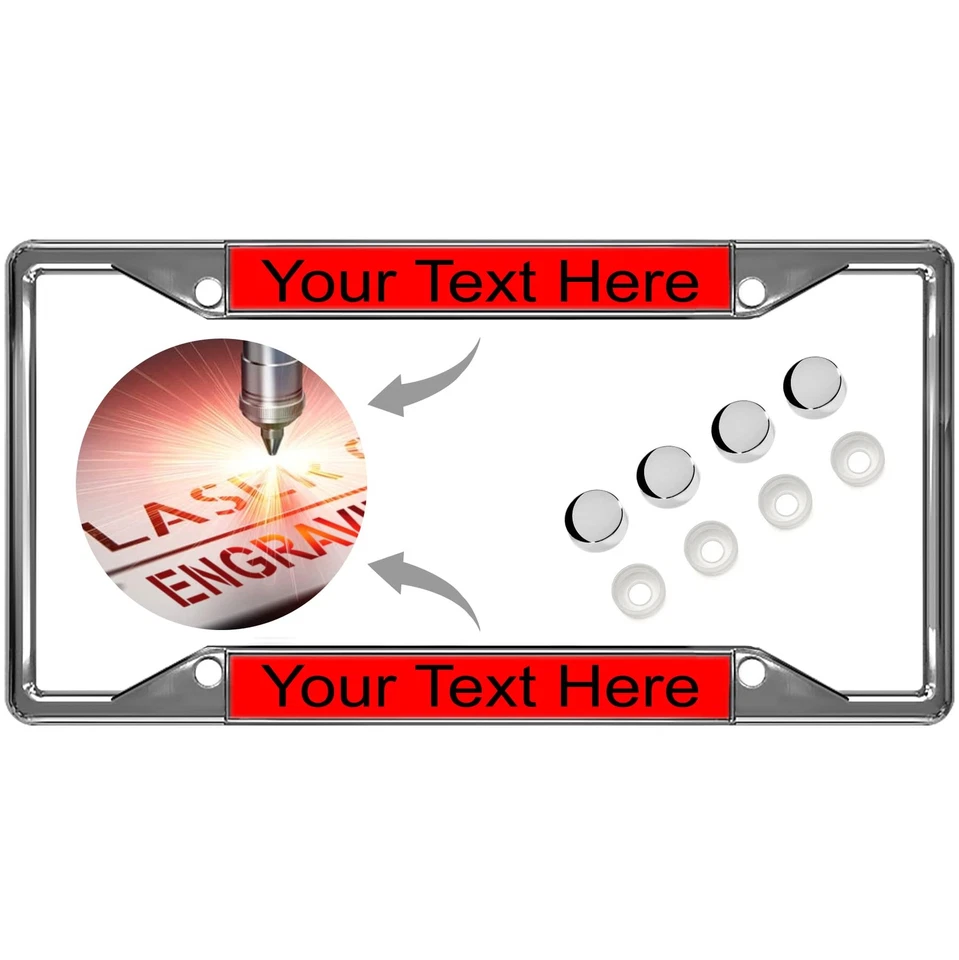 Marco de matrícula de coche de metal cromado personalizado de 4 orificios con tapas gratis Foto 1 de 1