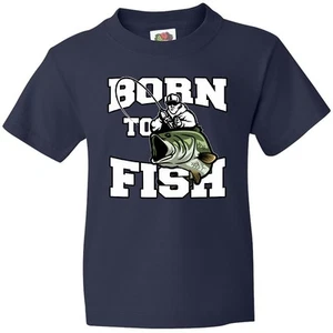 Inktastic Born To Fish Youth T-Shirt Fishing Fisherman Bass Fly Tee Kids Child - Picture 1 of 12
