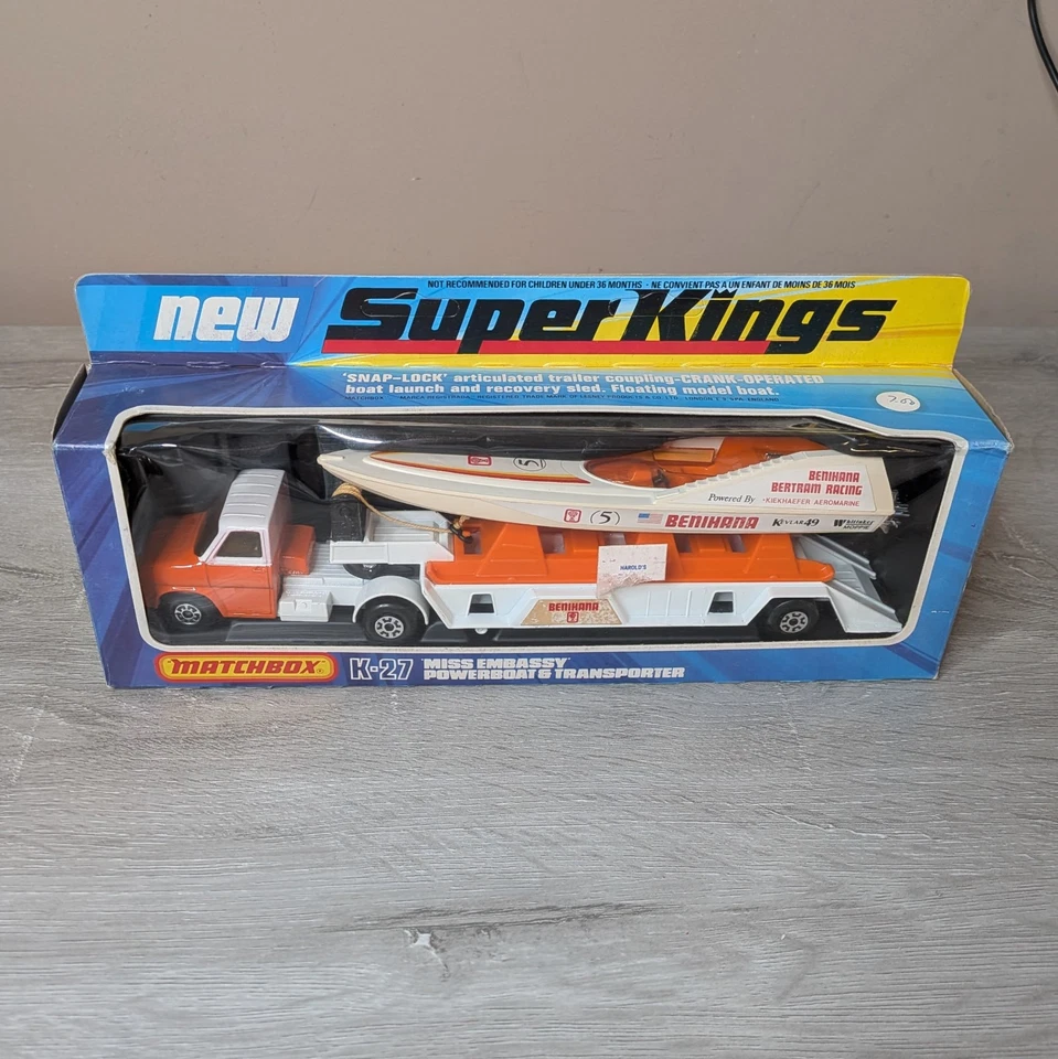 Matchbox Super Kings K-27 lancha motora y transportador - cabina naranja/blanca - excelente Foto 1 de 4