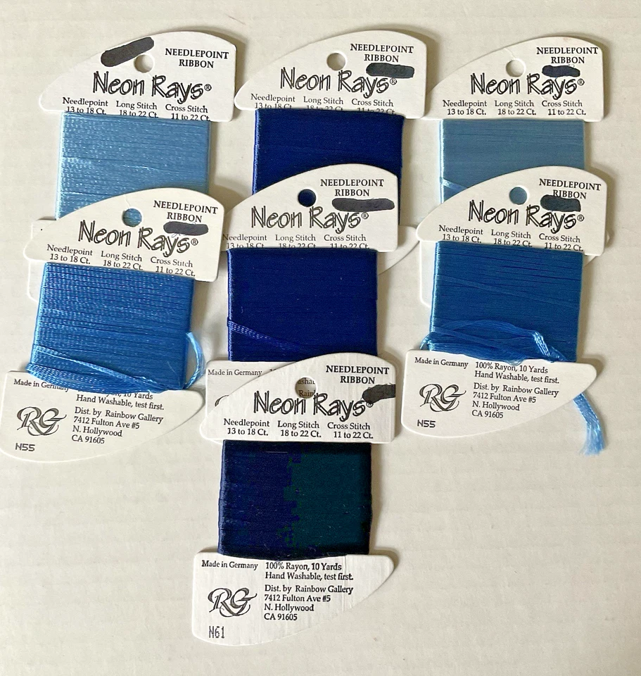 Rainbow Gallery Needlepoint Embroidery Thread Lot 7 Neon Rays Shades of Blues - Image 1 of 4