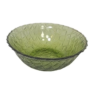 Vintage 50er Indiana Pressglas grün Korbgeflecht Salat Snack Servierschüssel 9" - Bild 1 von 6