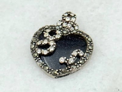 Vintage Sterling Silver Marcasite and Blue Goldstone Heart Pendant - Image 1 of 3