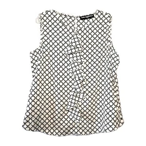 Karl Lagerfeld Top schwarz weiß ärmellos Rüschen Bluse Geo Print Gr. M - Bild 1 von 7