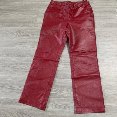 Chadwicks Womens 100% Leather Pants Size 10 Burgundy Maroon Straight Leg Vintage - Image 1 of 4