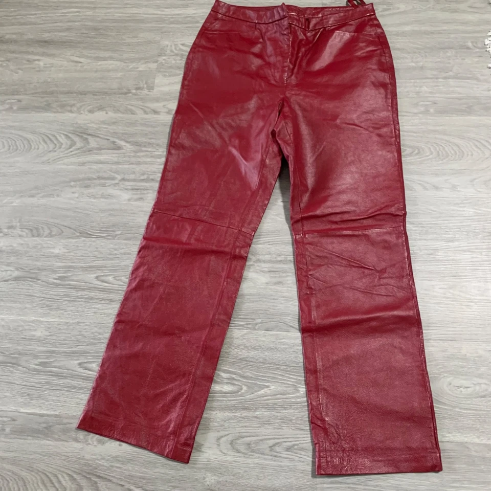 Pantalones de cuero 100% para mujer Chadwicks Talla 10 Burdeos Maroon Pierna recta Vintage Foto 1 de 4