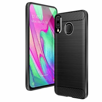 BNBUKLTD® For Samsung Galaxy A40 Case Carbon Fibre Gel Cover Ultra Slim Shockproof