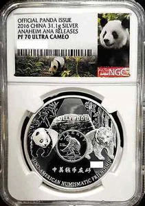 2016 ANA Show Panda NGC PF70 Special Label Commemorative 1 oz Proof Silver China - Picture 1 of 5