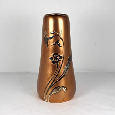 Jarrón antiguo Heintz Art clavel de metal esterlina sobre bronce marca de diamante 6,75" Foto 1 de 4