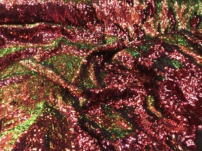 Tela Lentejuelas Iridiscentes, Brillante Reversible Sirena Pez Escamas Rojo/Verde-Patio Foto 1 de 4