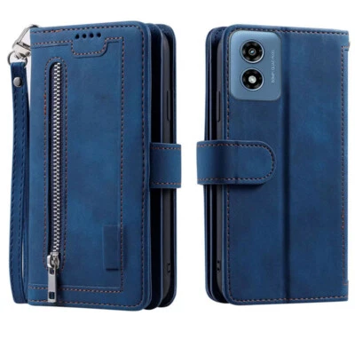 适用于 Moto G Play (2024) 钱包式保护壳,皮革拉链磁性翻盖卡手机壳 — 第 1/4 张图片