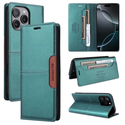 Magnetic Leather Case Wallet Cover For iPhone 17 16 15 14 13 12 11 Pro Max XR 8 - Image 1 of 4
