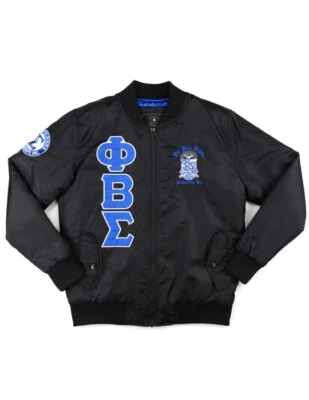 Phi Beta Sigma Fraternity Bomber jacket Royal Black Phi Beta Sigma Bomber Jacket - Image 1 of 2