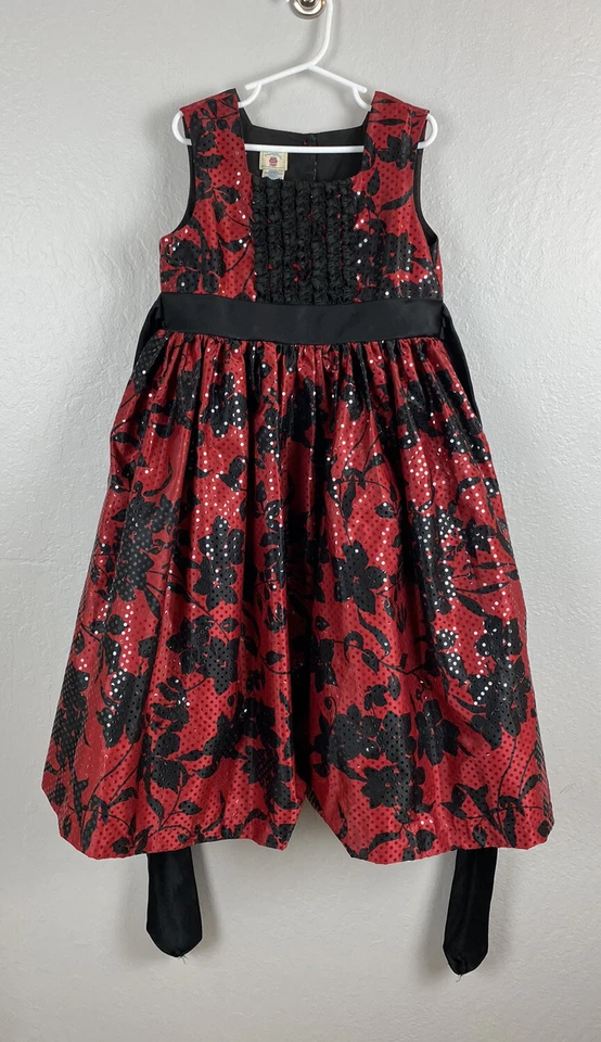 Vestido de Fiesta Marmelatta Niñas Talla 8 Rojo Negro Sin Mangas Vacaciones Navidad Foto 1 de 3