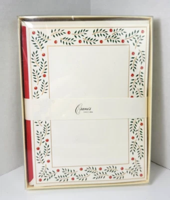 10 Cranes Holly Red Berry Engraved Flat Christmas Cards Gold Red Lined Envelopes - Image 1 of 4
