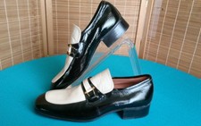 Vtg Italian Men's Shoe 8M Slip-on Black/White Retro Patent Leather Unworn Joyce