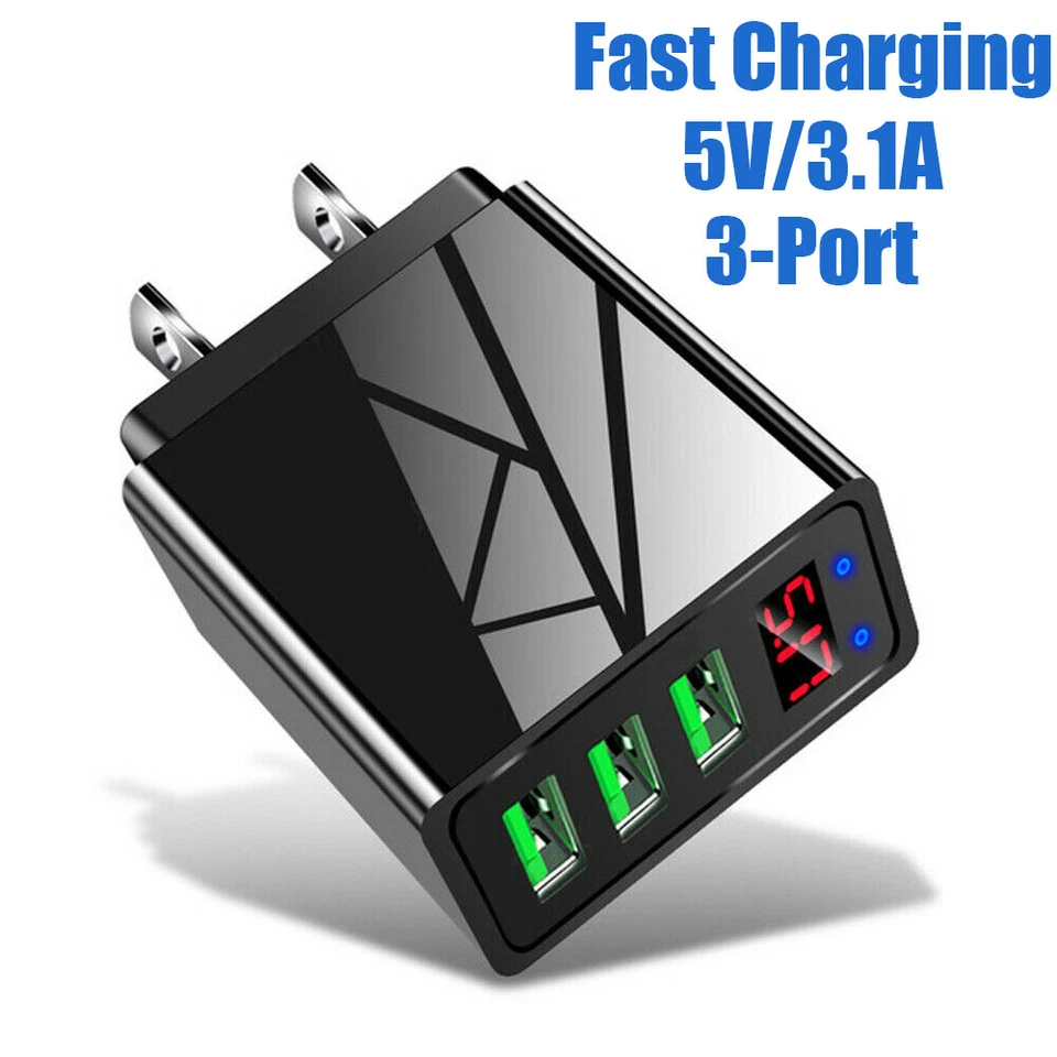 3 Port Fast Quick Charge 3.0 USB Hub Wall Charger Power Adapter Plug LED 5V/3A - Image 1 of 4