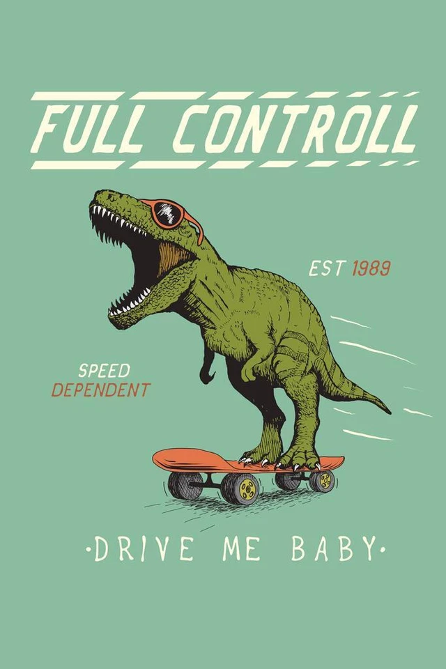 Cheerful Tyrannosaur Rides On Skateboard Cool Wall Decor Art Print Poster 24x36 - Image 1 of 1