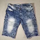 Mecca Since Day One Jeans Shorts Mens Size 34 Blue Stretch Fit Creased Acid Wash