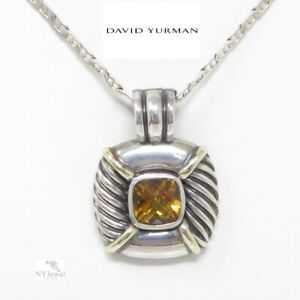 NYJEWEL David Yurman 925 Silver 14K Gold Citrine Enhancer Pendant W Silver Chain