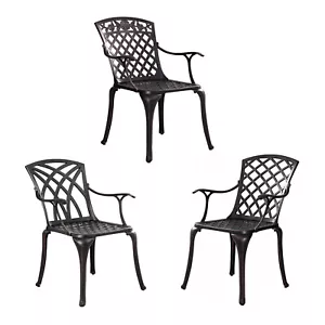 Outdoor Patio Dining Set 2 Bistro Chairs Cast Aluminum Arm Dining Chairs Bronze - Picture 1 of 32