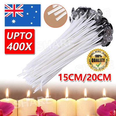 Premium Pre Waxed Cotton Candle Wicks Low Smoke DIY Wick with Tabs Sustainers AU - image 1 of 4