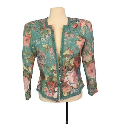 Blazer Floral Nah Collection Vintage Años 80 Azul Teal Rosa, Victoriano 38 Busto Foto 1 de 4