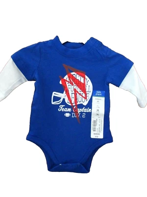 Okie Dokie Boys Newborn One-Piece Bodysuit Blue 100% Cotton Football NWT Foto 1 de 4