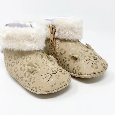 Mayoral Newborn Girl Size 17 Beige Prewalker Booties Animal Print & Faux Fur - Image 1 of 4