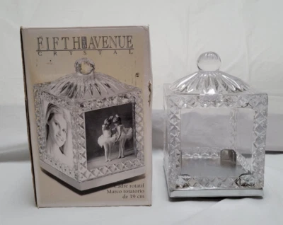 Fifth Avenue Crystal Glass Revolving 7.5" Cube Picture Frame 3.5"x4" Photos - Image 1 of 4
