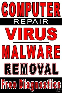 Computer Repair Virus Malware Removal Advertisng poster sign 24"x36" - Picture 1 of 3