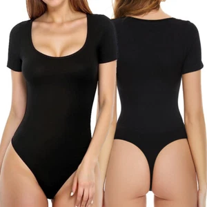 Slimming Women Short Sleeve Top T Shirt Thong Bodysuit Tummy Control Body Shaper - Picture 1 of 19