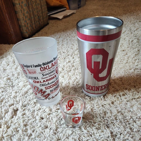 The University of Oklahoma Frosted Glass, Shot Glass, Tervis Tumbler Cover