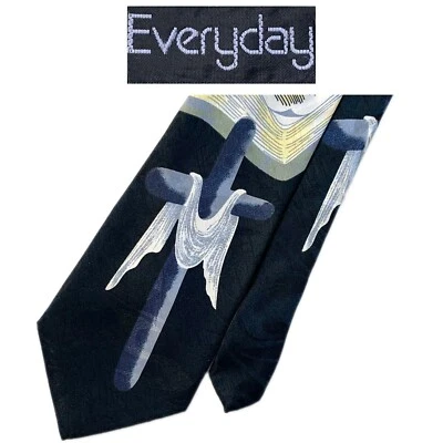 Everyday Novelty 黑色领带 - 圣经与十字架宗教基督教涤纶领带 — 第 1/4 张图片