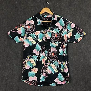 Rip Curl Mens Medium Short Sleeve Beach Party Shirt Black Hawaiian Tropical - Picture 1 of 12