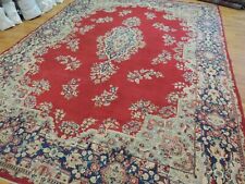 10x14  semi-Antique Kermaan Oriental Area Rug wool Red Blue Green Teal Pink