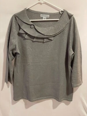 Suéter para mujer Sag Harbor gris plateado talla XL metálico cuello con volantes con joyas Foto 1 de 3