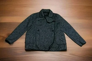 Lucky Brand Pea Coat Womens Medium Black Gray Double-Breasted Button-Up Jacket - Picture 1 of 9