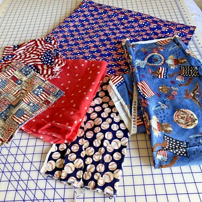 Lote de 2 lb de tela con estampado de algodón de EE. UU. Bandera patriótica de béisbol American Blue Red Eagle Foto 1 de 4