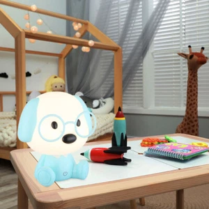 Tischlampe Nachttischleuchte Kinderzimmerlampe Touchdimmer Hund blau LED H 20 cm - Bild 1 von 9