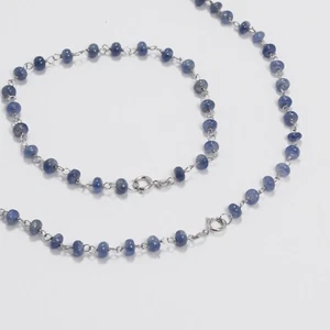 Collar y Pulsera de Oro Blanco 18KT Con Bolas De Zafiros 4MM Obln 017B - Imagen 1 de 4