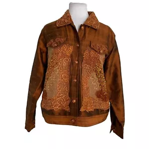 Daniel K Womens Jacket Size Small Bronze Gold Lace Beaded Lined Shimmer Sequin - Picture 1 of 9