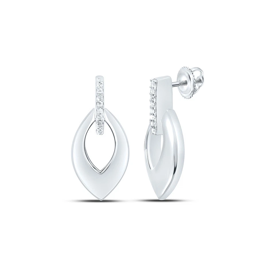 925纯银钻石女式填充尖椭圆形悬垂耳环1/12 克拉 — 第 1/1 张图片