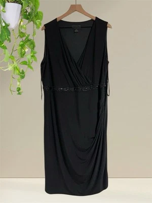 Jessica Howard Sz 22W Black Rusched Beaded Waist Sleeveless Cocktail Midi Dress - Image 1 of 4