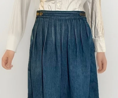 De Colección Calvin Klein Falda Midi Denim Jeans Plisados Bolsillos Cottagecore Talla LEER Foto 1 de 4