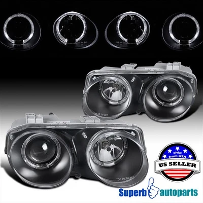 Fit 1998-2001 Acura Integra Dual Halo Projector Headlight Lamp Black Replacement Foto 1 de 4