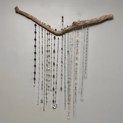 "Decoración de ventana/pared hecha a mano Lake Erie madera a la deriva, línea de cuentas a mano 21x34""" Foto 1 de 4