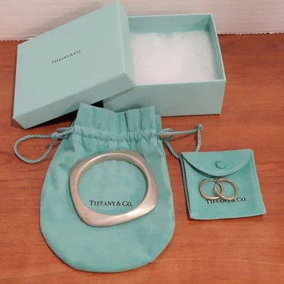Tiffany sterling square cushion bracelet, earrings set with pouches, box - Image 1 of 4